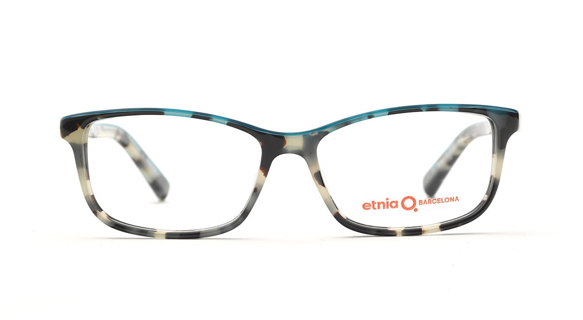 Blue and gray speckled eyeglasses