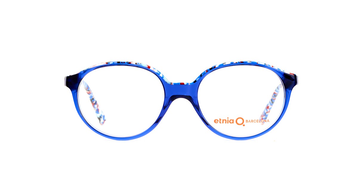 Bright blue round eyeglasses