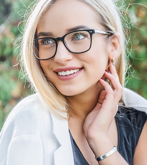 smiling woman with stylish eyeglasses